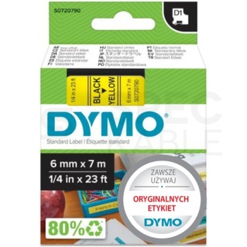 Taśma DYMO D1 Standard 6mm x 7m (żółta / czarny nadruk) [43618 / S0720790] ORYGINALNA