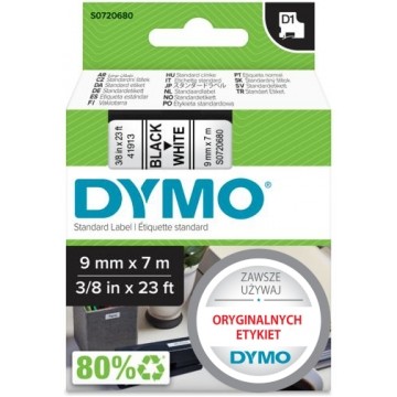 Taśma DYMO D1 Standard 9mm x 7m (biała / czarny nadruk) [41913 (40913) / S0720680] ORYGINALNA