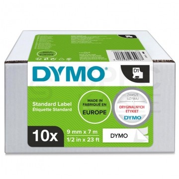 Taśma DYMO D1 Standard 9mm x 7m (biała / czarny nadruk) PACK 10szt. [2093096] ORYGINALNA