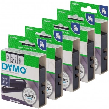 Taśma DYMO D1 Standard 9mm x 7m (biała / czarny nadruk) PACK 5szt. [41913 (40913) / S0720680] ORYGINALNA
