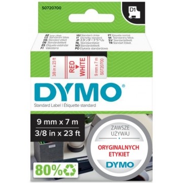 Taśma DYMO D1 Standard 9mm x 7m (biała / czerwony nadruk) [40915 / S0720700] ORYGINALNA