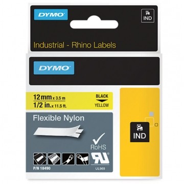 Taśma DYMO IND nylonowa elastyczna 12mm x 3,5m (żółta / czarny nadruk) RHINO Industrial [18490 / S0718080] ORYGINALNA
