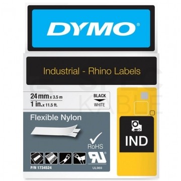 Taśma DYMO IND nylonowa elastyczna 24mm x 3,5m (biała / czarny nadruk) RHINO Industrial [1734524 / S0773840] ORYGINALNA