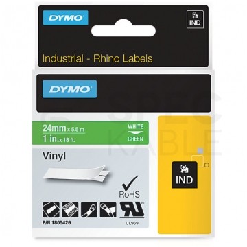 Taśma DYMO winylowa 24mm 5,5m biały / zielony