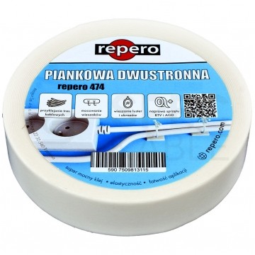 Taśma klejąca dwustronna piankowa 12mm x 5m biała Repero 474 Double Sided