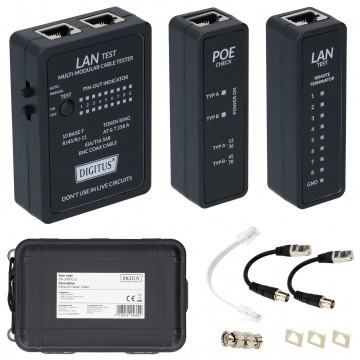 Tester kabli sieciowych LAN RJ45 PoE + BNC z diodami LED DIGITUS