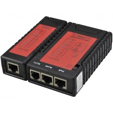 Tester kabli sieciowych LAN RJ45 PoE + RJ12 / RJ11 z diodami LED czerwony