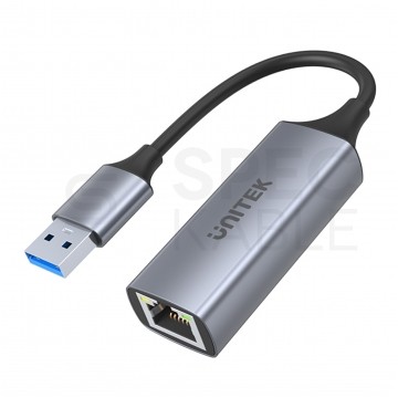 UNITEK Adapter sieciowy USB 3.1 A / Gigabit Ethernet RJ45 [8p8c] (wtyk / gniazdo) srebrny 12cm