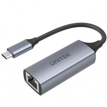 UNITEK Adapter sieciowy USB 3.1 typ-C / Gigabit Ethernet RJ45 [8p8c] (wtyk / gniazdo) srebrny 12cm