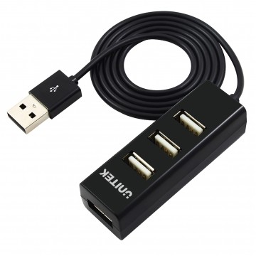 UNITEK Hub USB 2.0 A pasywny na 4 porty USB A czarny na kablu 0,8m