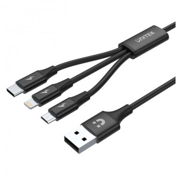 UNITEK Kabel 3w1 do ładowania USB 2.0 2,4A / micro-B + Lightning + USB-C (wtyk / 3x wtyk) 1,2m