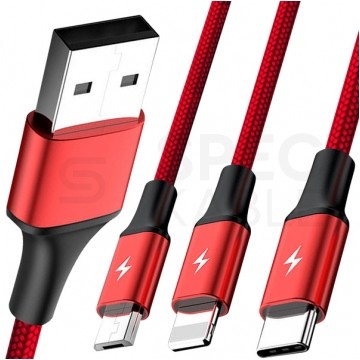 UNITEK Kabel 3w1 do ładowania USB 3.0 A / typ-C + micro-B + Lightning (wtyk / 3x wtyk) 1,2m