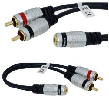 VITALCO JR635 Przejście Adapter Audio AUX mini Jack 3,5mm Stereo (gniazdo) / 2x RCA Cinch (wtyk) na kablu 25 cm
