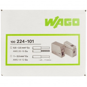 WAGO 224-101 Szybkozłączka przelotowa 2x 1,0-2,5mm2 uniwersalna (na drut / na linkę) 400V/24A ORYGINALNA 100szt.