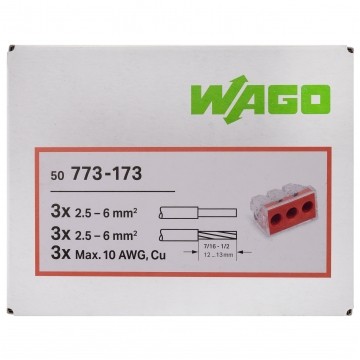WAGO 773-173 Szybkozłączka 3x 2,5-6,0mm2 uniwersalna (na drut / na linkę) 400V/41A ORYGINALNA 50szt.