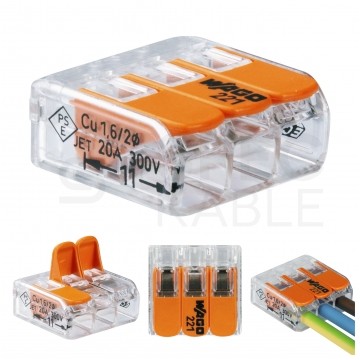 WAGO COMPACT 221-413 Szybkozłączka 3x 0,2-4,0mm2 uniwersalna (na drut / na linkę) 450V/32A ORYGINALNA woreczek 10szt.