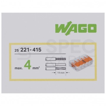 WAGO COMPACT 221-415 Szybkozłączka 5x 0,2-4,0mm2 uniwersalna (na drut / na linkę) 450V/32A ORYGINALNA 25szt.