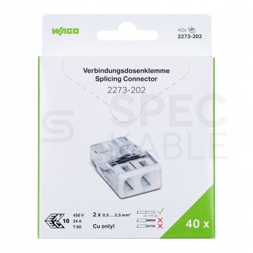 WAGO COMPACT 2273-202 Szybkozłączka 2x 0,5-2,5mm2 na drut 450V/24A ORYGINALNA blister 40szt.
