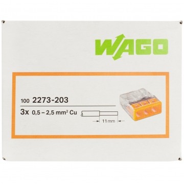 WAGO COMPACT 2273-203 Szybkozłączka 3x 0,5-2,5mm2 na drut 450V/24A ORYGINALNA 100szt.