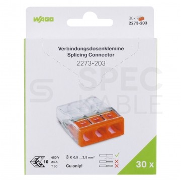WAGO COMPACT 2273-203 Szybkozłączka 3x 0,5-2,5mm2 na drut 450V/24A ORYGINALNA blister 30szt.