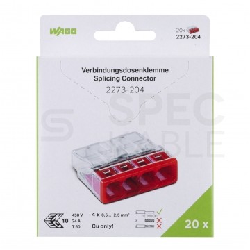WAGO COMPACT 2273-204 Szybkozłączka 4x 0,5-2,5mm2 na drut 450V/24A ORYGINALNA blister 20szt.