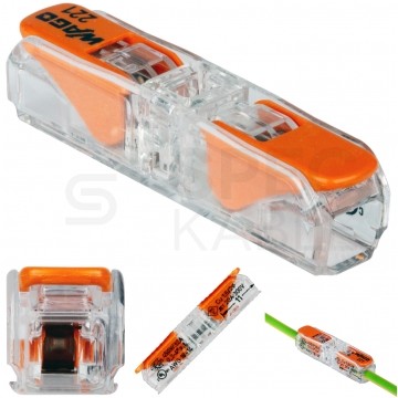 WAGO INLINE 221-2411 Szybkozłączka przelotowa 2x 0,2-4,0mm2 uniwersalna (na drut / na linkę) 450V/32A ORYGINALNA woreczek 10szt.