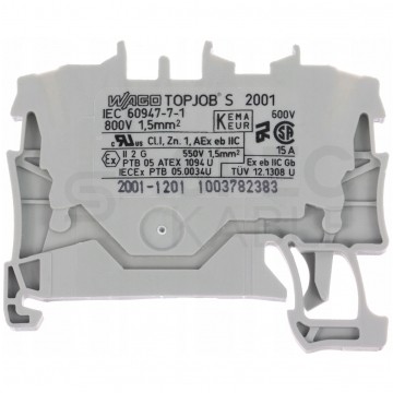 WAGO TOPJOBS 2001-1201 Złączka szynowa 2-przewodowa 1,5mm2 na szynę TH35 szara