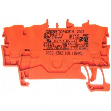 WAGO TOPJOBS 2002-1308 Złączka szynowa 3-przewodowa 2,5mm2 na szynę TH35 pomarańczowa