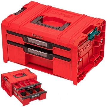 Walizka szafka na narzędzia i akcesoria z 2x przegrodami szufladami 450x310x244 4,5l+9,5l czerwona QBRICK SYSTEM PRO RED Ultra HD Drawer 2 Toolbox Basic