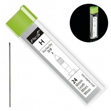 Wkłady zapasowe (24 sztuki) do ołówka PICA 7070 grafitowe 0,9mm (twardość H) PICA Fine Dry 7050