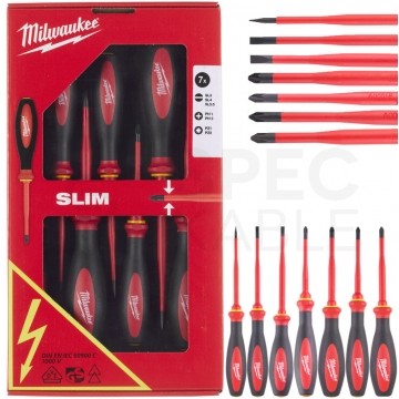 Wkrętaki izolowane 1kV dla elektryka 3xPŁ. + 2xPZ + 2xPH MILWAUKEE zestaw 7 sztuk