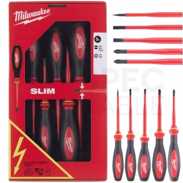 Wkrętaki izolowane 1kV dla elektryka 3xPŁ. + 2xPZ MILWAUKEE zestaw 5 sztuk