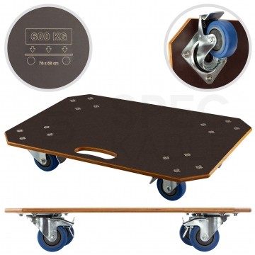 Wózek transportowy 780x580mm, sklejka 18mm, koła skrętne gumowe fi=100mm udżwig 600kg