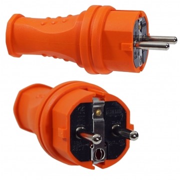 Wtyczka hermetyczna gumowa w kolorze przenośne [2P+Z] 250V 16A pomarańczowe IP44 na kabel