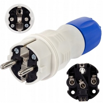 Wtyczka hermetyczna prądowa [2P+Z] Uni-Schuko 230V 16A szaro-niebieska IP54 EXTREM na kabel