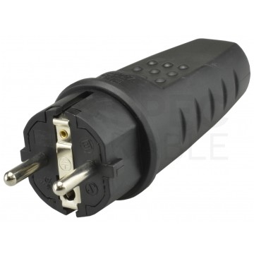 Wtyczka prądowa gumowa [2P+Z] Uni-Schuko 230V 16A czarna IP44 HQ na kabel