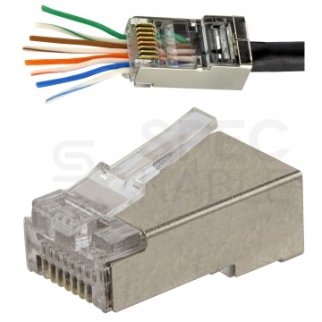 Wtyk modularny RJ45 8P8C kat.5e ekranowany FTP drut przelotowy WORECZEK 100szt. Alantec