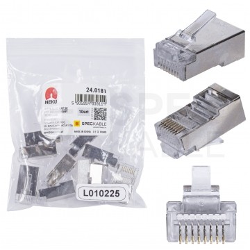 Wtyk modularny RJ45 8P8C kat.5e ekranowany FTP uniwersalny drut linka NEKU opakowanie WORECZEK 10szt.