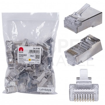 Wtyk modularny RJ45 8P8C kat.5e ekranowany FTP uniwersalny drut linka NEKU opakowanie WORECZEK 50szt.