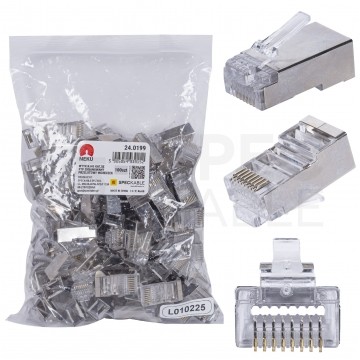 Wtyk modularny RJ45 8P8C kat.5e ekranowany FTP uniwersalny drut linka przelotowy NEKU opakowanie WORECZEK 100szt.