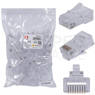 Wtyk modularny RJ45 8P8C kat.5e nieekranowany UTP uniwersalny drut linka przelotowy NEKU opakowanie WORECZEK 100szt.