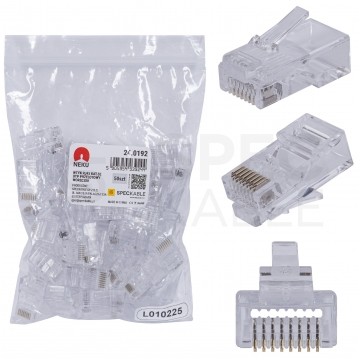 Wtyk modularny RJ45 8P8C kat.5e nieekranowany UTP uniwersalny drut linka przelotowy NEKU opakowanie WORECZEK 50szt.
