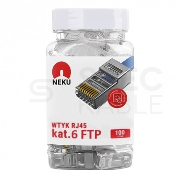 Wtyk modularny RJ45 8P8C kat.6 ekranowany FTP uniwersalny drut linka NEKU opakowanie SŁOIK 100szt.