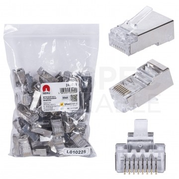 Wtyk modularny RJ45 8P8C kat.6 ekranowany FTP uniwersalny drut linka NEKU opakowanie WORECZEK 50szt.