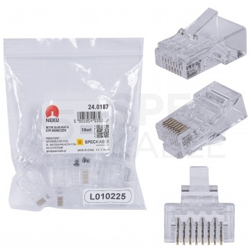 Wtyk modularny RJ45 8P8C kat.6 nieekranowany UTP uniwersalny drut linka NEKU opakowanie WORECZEK 10szt.