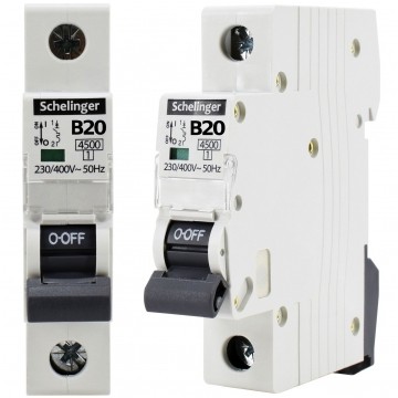 Wyłącznik nadprądowy S bezpiecznik 1-fazowy B20 (B 20A) 1-biegunowy 1P (230/400V AC) 1-modułowy Schelinger