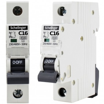 Wyłącznik nadprądowy S bezpiecznik 1-fazowy C16 (C 16A) 1-biegunowy 1P (230/400V AC) 1-modułowy Schelinger