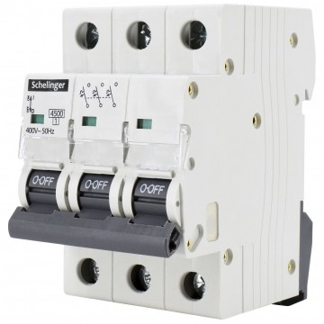 Wyłącznik nadprądowy S bezpiecznik 3-fazowy C10 (C 10A) 3-biegunowy 3P (400V AC) 3-modułowy Schelinger