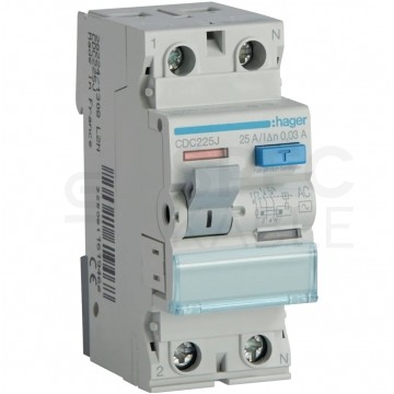 Wyłącznik różnicowoprądowy RCD 1-fazowy 25A 30mA typ AC 2-biegunowy 2P (230V / 400V AC) 2-modułowy HAGER