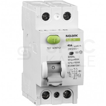 Wyłącznik różnicowoprądowy RCD 1-fazowy 40A 30mA typ A 2-biegunowy 2P (230V AC) 2-modułowy NOARK